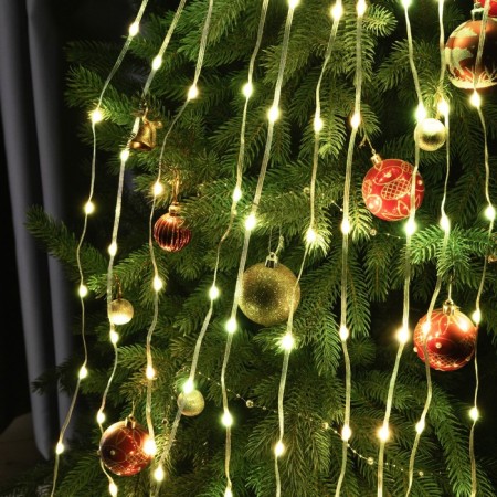 Smart garland "Horse tail" 10 threads of 1.5 m dew, IP20, silver thread, 150 LED, remote control, application, glow RGB, USB-2