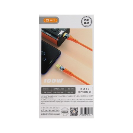 BYZ X96, Type -C cable - USB, 100 watts, 6 A, 1 m, PD, silicone, orange-5