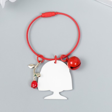 Acryl keychain on a cable with a bell "Baby in a red beret with a rose"-3