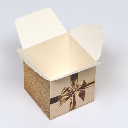 The box is folding, square pillow, "gold bow" 10 x 10 x 10 cm,-2