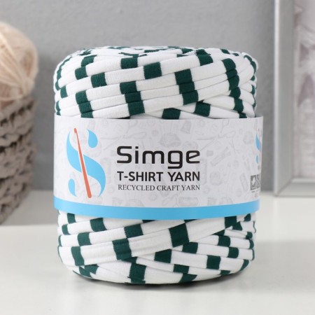 Knitted yarn secondary 90% cotton, 10% p/e, 100m/450 ± 50 g (white-green strip)