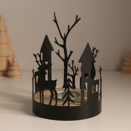 Summary metal, wood on 1 candle "houses and deer" d = 4 cm 10x10x13.8 cm-3