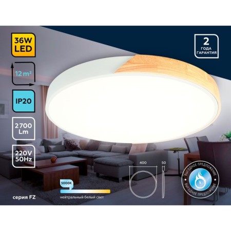 LED ceiling LED AMBRELLA LIGHT, Design, FZ1300, LED, 36 W, 2700LUM, 5000K, white color, light wood-1