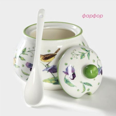 Porcelain sugar tower with a spoonful of the green garden, 320 ml, 10 × 9 cm-1