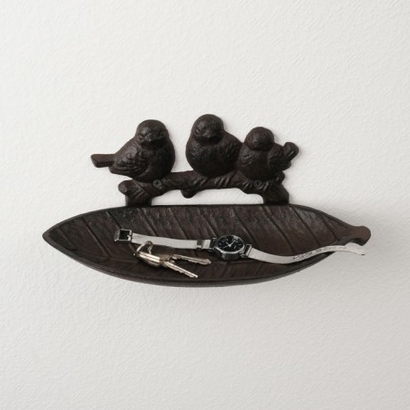 Souvenir of cast iron stand "Three birds on a branch by the sheet" 11.5x28x9 cm-3