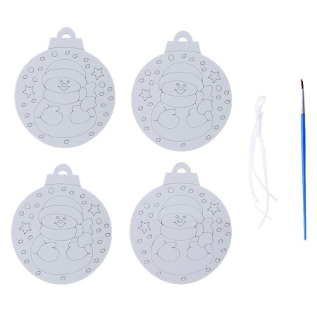 Christmas tree decoration for coloring "Snowman" 4 pcs., Brush-1
