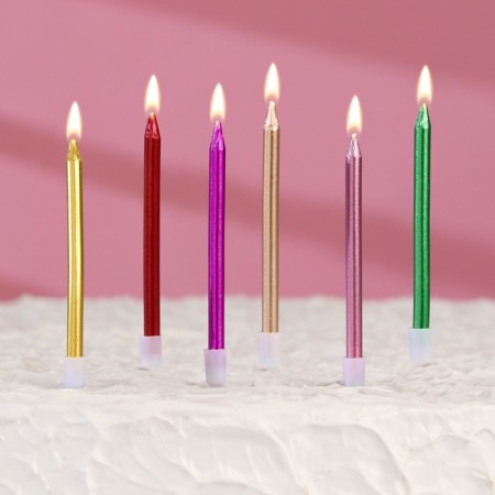 Candles in cocktail cake "Happy Birthday", 6 pcs, 6.5 cm, metallic-3
