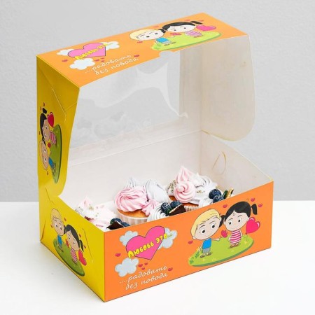 Packaging for 6 cupcakes with the window "Love is...", orange, 25 x 17 x 10 cm-3