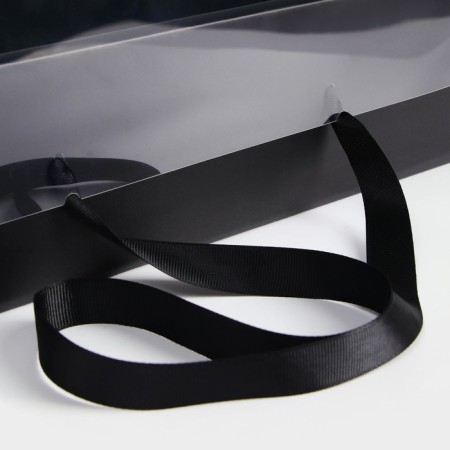 Gift box with a bow, handles and a transparent lid 35 x 21 x 15 cm black-2