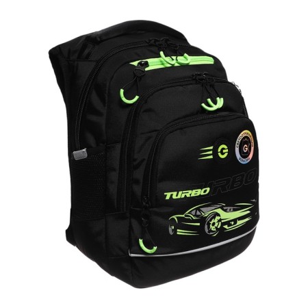 School backpack, 40 x 25 x 22 cm, Grizzly, ergonomic back, laptop compartment, black/green-1