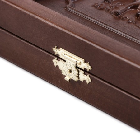 Carved backgammon "Falcon hunting", from an array of Buk, Patina, 50 x 58 cm-3
