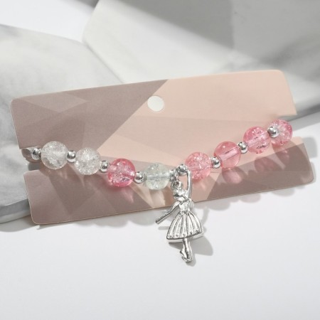 Bracelet "Joy" ballerina, white-pink color in silver, d = 7-1