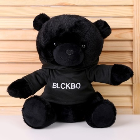 Soft toy "Black Bear" in a jacket, 26 cm