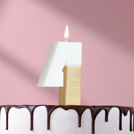 Candle in the Manhattan cake, number "4", white with gold, 5 cm