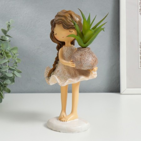 Souvenir Polystone "Baby with a scythe, with a plant in a vase" 21x9x11.3 cm-3