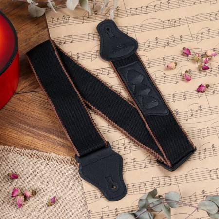 Music Life guitar belt, black with a pocket for mediators, 90-145 cm, width 5 cm