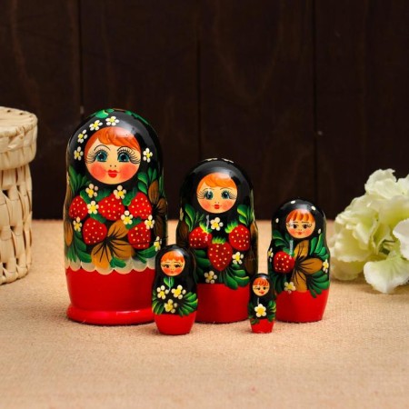 Nesting doll "strawberries", red dress, 5 puppet, 15 cm-2
