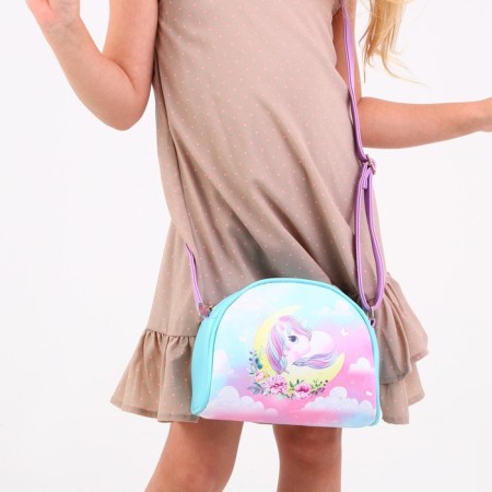 Children's Bag "Unicorn on the Moon", artificial leather, with a keychain, 18x15x2 cm-1