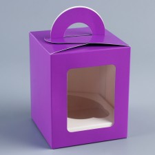 Box for 1 cup with a window, lilac, 9.2 x 9.2 x 11.1 cm