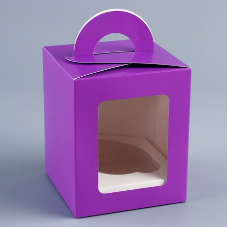 Box for 1 cup with a window, lilac, 9.2 x 9.2 x 11.1 cm