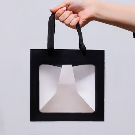 Gift package, craft, with a window, "black", 20 x 20 x 20 cm