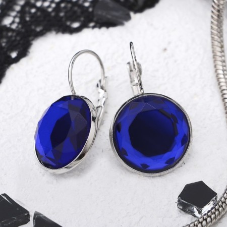 Earrings with rhinestones “Bright classic” in framing, dark blue color in silver, D = 1.6 cm-1