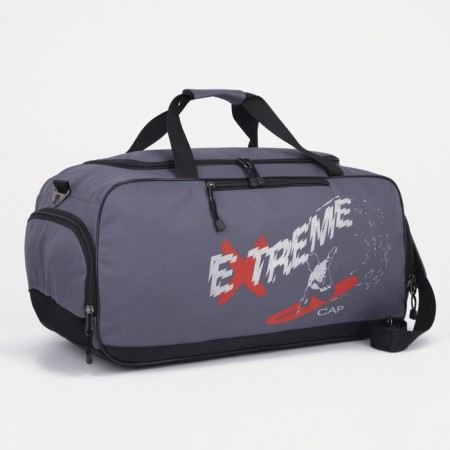 Road bag on a zipper, shoe department, external pocket, long belt, gray color