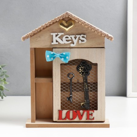 Keywood wood 4 hook and shelf "keys and heart" 26x21x6 cm-5