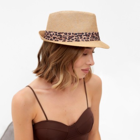 Women's hat minku "Leopard", size 56-58, brown color
