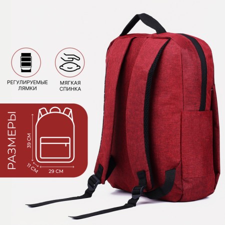 Male backpack on a zipper, 2 outer pockets, with USB, red color-7