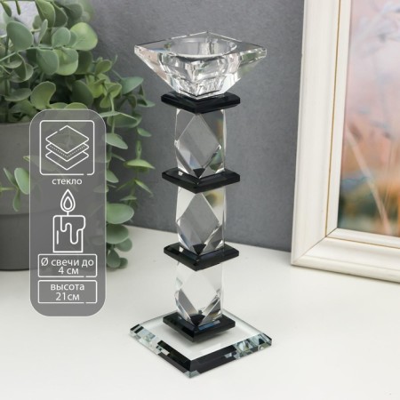 Glass of glass for 1 candle "Three Romb" transparent with black 21x7x7 cm