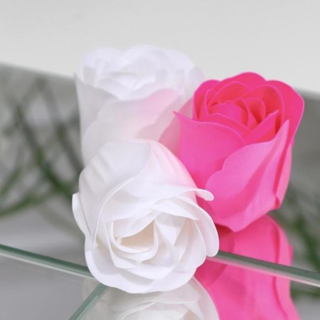 Soap roses, fuchsia and white, set of 9 pcs.-3