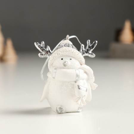 Souvenir Polystone Suspension "White chick in a hat with horns and a knitted scarf" 4.5x4.5x5.5 cm 94988