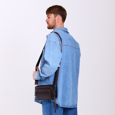 Male bag over the shoulder, artificial leather, brown color-5