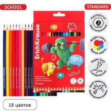 Карандаши 18 цветов ErichKrause "Jolly Friends", дерево, шестигранные, европодвес