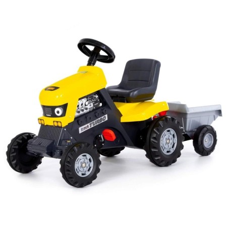 Pedal machine for children Turbo, tractor, with a semi -trailer, yellow color