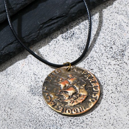 Unisex "Coin" with a skull, color black gold on a black lace, 45 cm-2