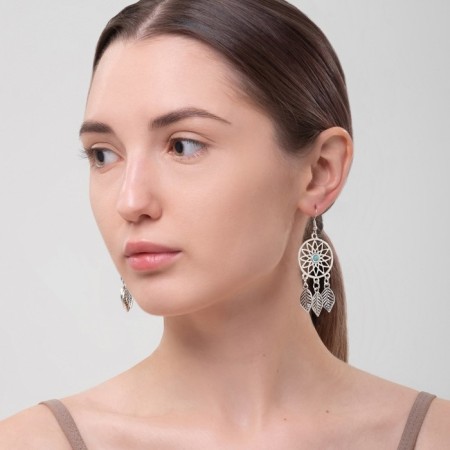 Earrings Assorted "History" leaflets, blue color in black silver-3