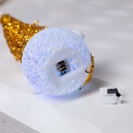 Christmas tree toy "Golden Snowman" 8 cm, batteries, glow of multi (RGB)-4