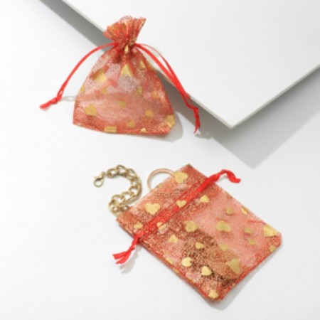 Gift bag "hearts" small, 7 × 9, red color with gold-1