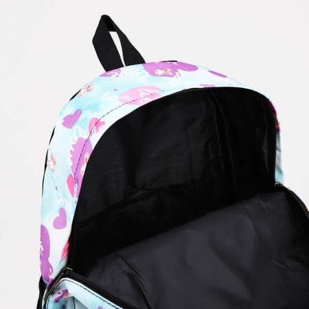 A backpack with a zipper, 3 outer pockets, blue/lilac color-5