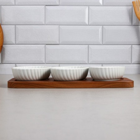 Menzhitsa "Carmen", 3 pcs: 250 ml, oval, wooden base, porcelain, Iran-3