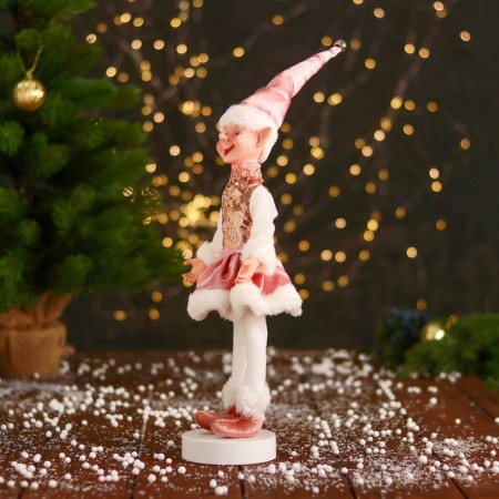 New Year's jester "in a dress with sequins and fur" 30 cm, pink-white-3