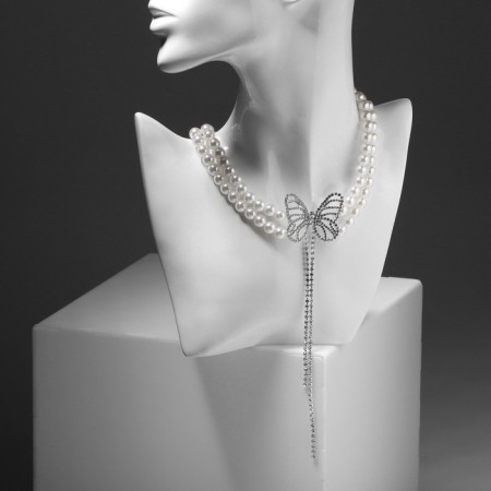 Pearl pearl "butterfly", white color in silver, 30 cm-2