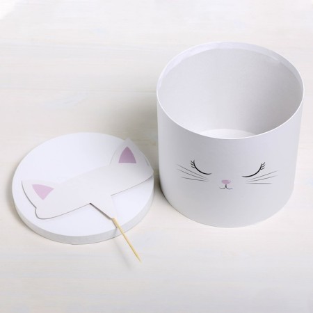Hat gift for flowers with add. element, packaging, “White Cat”, 22 x 22 cm-1