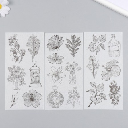 Stickers for creativity Paper "Flowers Sketch" set 3 sheets 10x20 cm