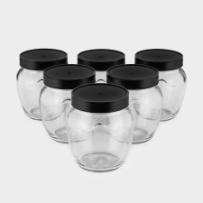 A set of glass cans with a black polymer lid, TO-82 mm, 550 ml, 6 pcs.