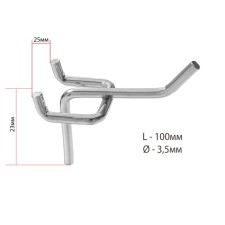A single hook for a metal perforated panel, d = 3.5 mm, l = 10, chromium color