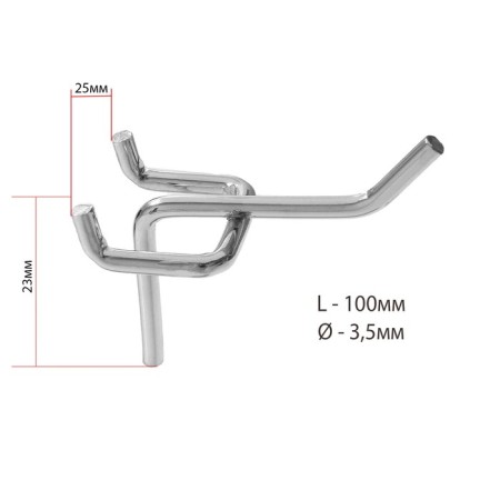 A single hook for a metal perforated panel, d = 3.5 mm, l = 10, chromium color