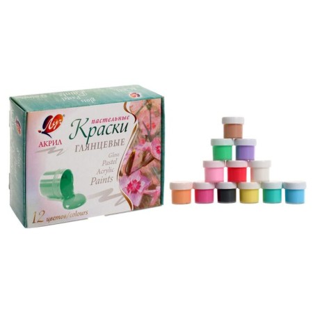 Acrylic paint, set of 12 colors x 20 ml, "ray", pastel